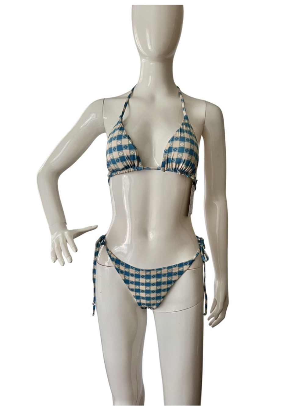 Urban Outfitters Blue Gingham Tie-Side Bikini_size M